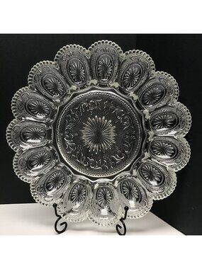 Vintage LE Smith Cut Glass Deviled Egg Plate Relish Platter Heritage 11"